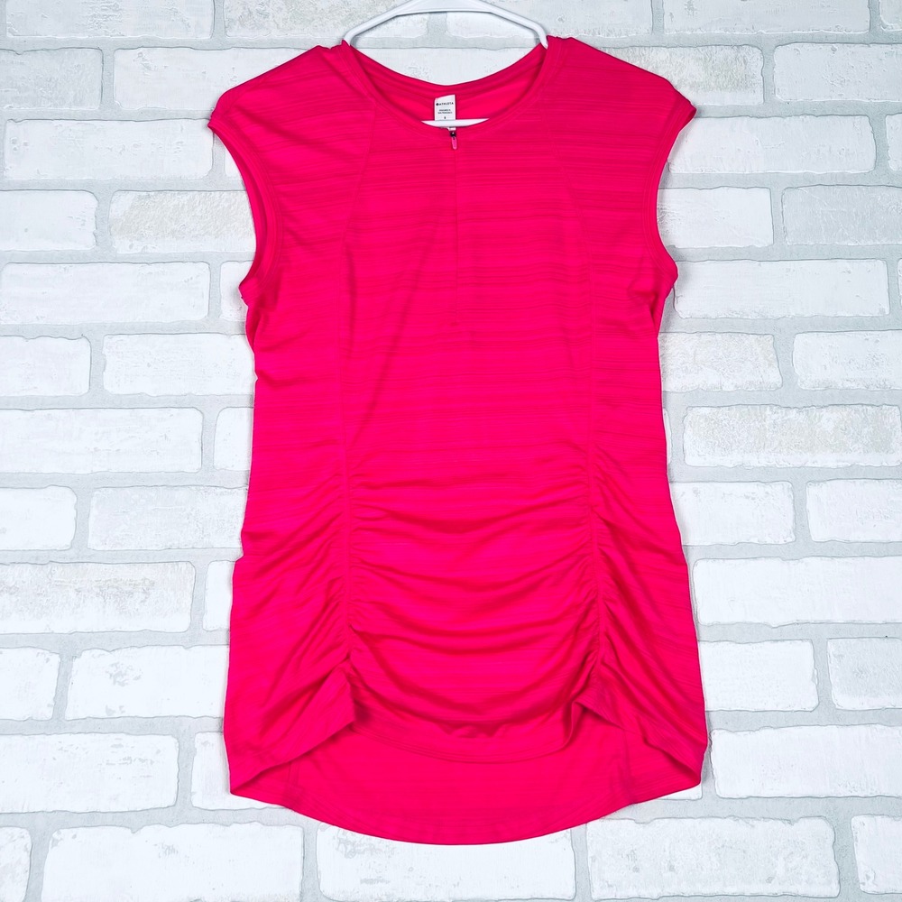 Athleta Pink Ruched Quarter Zip Sleeveless Athletic Top 405067-07 Womens Small